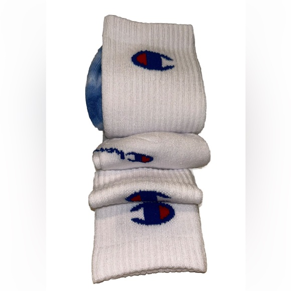 Champion Crew Sock 3 Pair Men’s 6-12 Blue White Tie Dye w Logos Cushioned NEW$17 - Picture 9 of 12